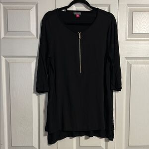VINCE CAMUTO Size Medium Mixed Media BlackTunic Zipper Relaxed Fit Moto Henley